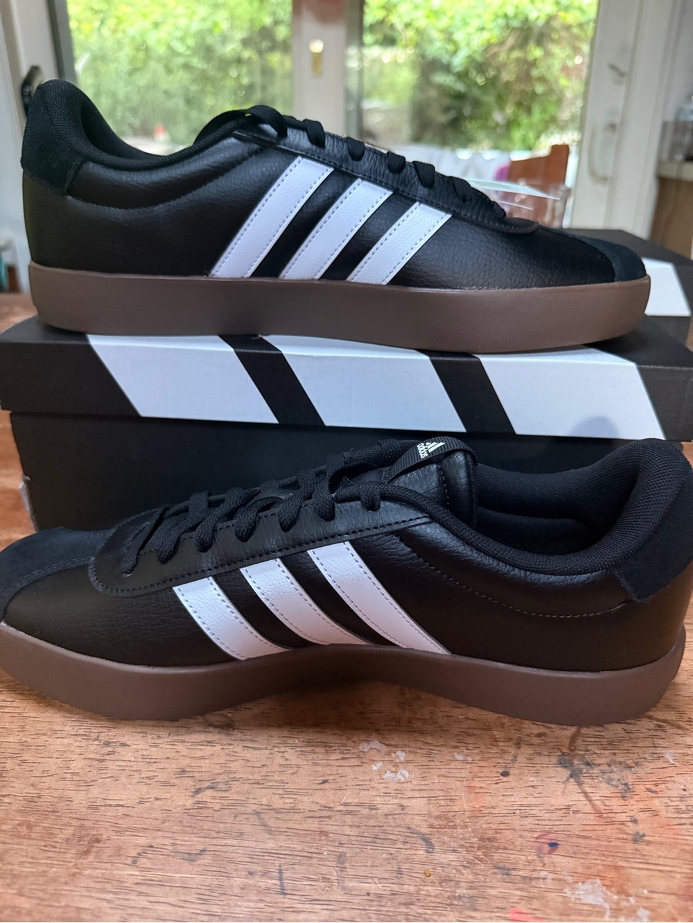 adidas VL Court 3 Men’s 11 Black Sneakers with White Stripes and Brown Gum Sole